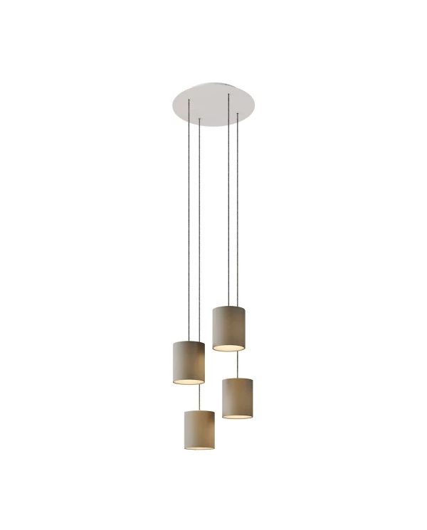 Lampe suspension 4 bras avec Rose-One XXL rond 400 mm avec câble textile et abat-jour en tissu Cylindre