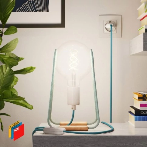 Taché Metal, lampe de table avec câble textile, interrupteur et fiche bipolaire