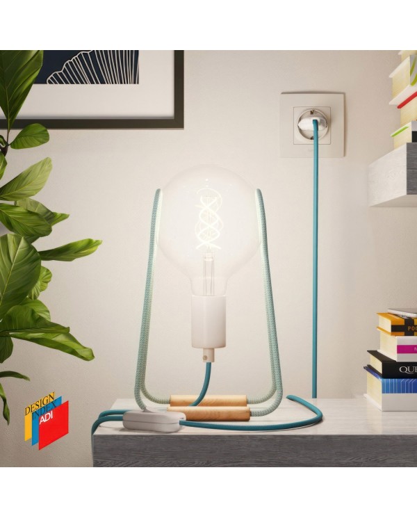 Taché Metal, lampe de table avec câble textile, interrupteur et fiche bipolaire