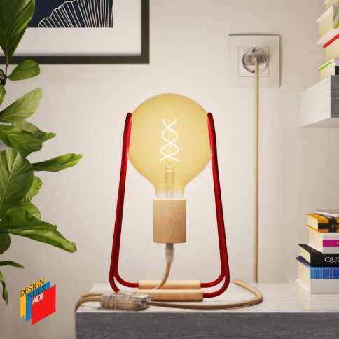Taché Wood, lampe de table avec câble textile, interrupteur et fiche bipolaire