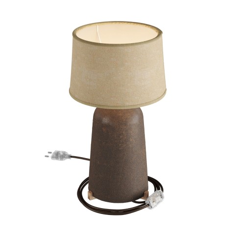 Lampe de table Bottiglia en céramique avec abat-jour Athena, câble textile, interrupteur et prise bipolaire