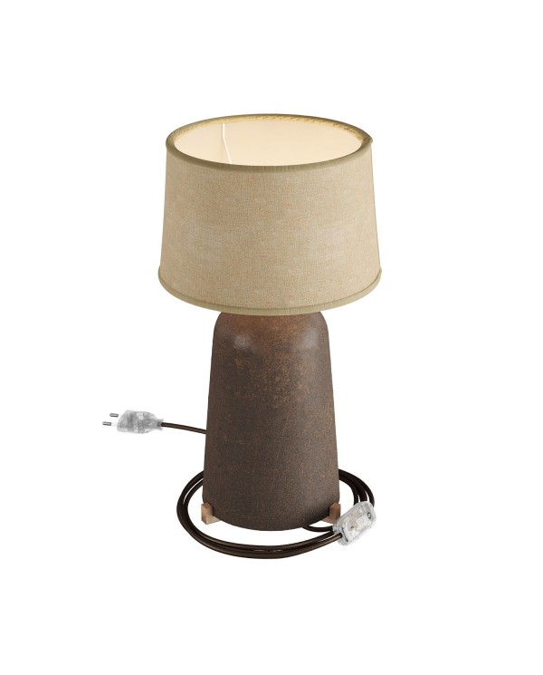 Lampe de table Bottiglia en céramique avec abat-jour Athena, câble textile, interrupteur et prise bipolaire