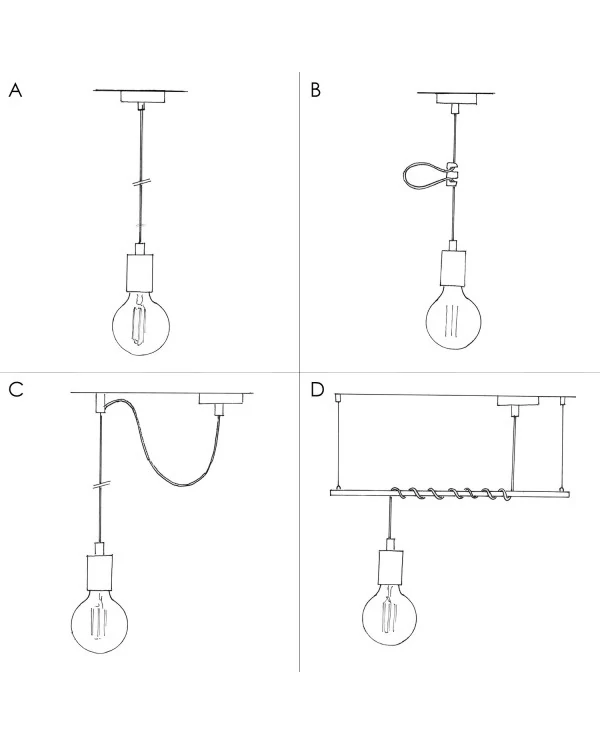 Lampe à suspension Made in Italy avec câble textile et finitions en bois