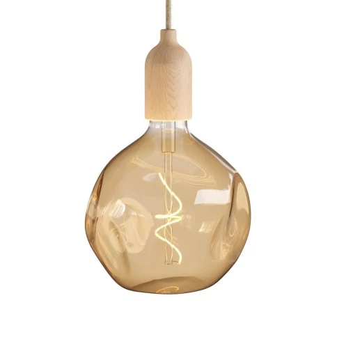 Lampe à suspension Made in Italy avec câble textile et finitions en bois