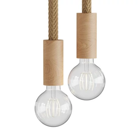 Lampe à suspension multiple à 2 bras avec cordon 2XL et finitions en bois