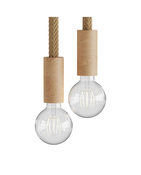 Lampe à suspension multiple à 2 bras avec cordon 2XL et finitions en bois