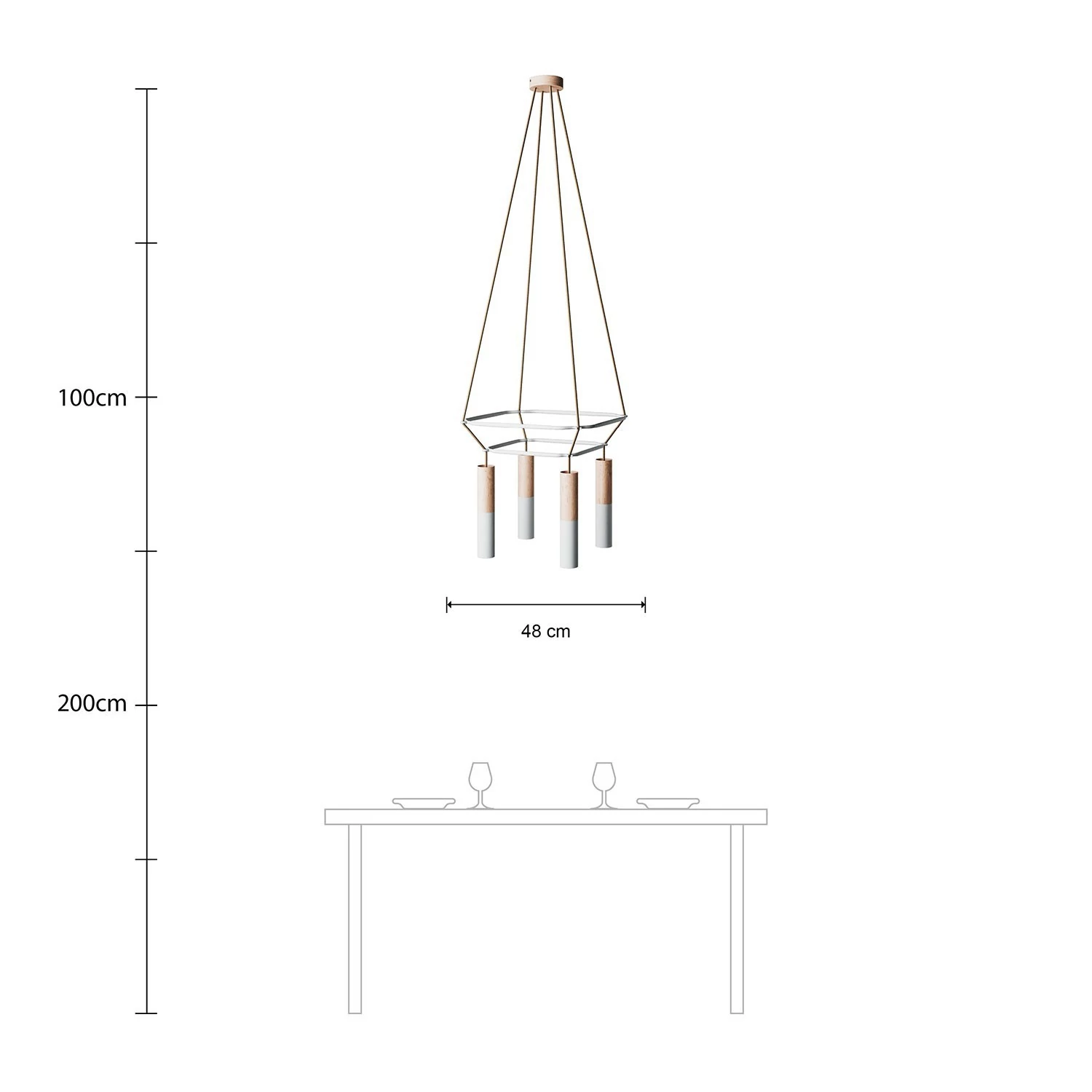 Lustre 2 Cage avec 4 bras Tub-E14 Double