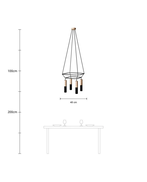 Lustre 2 Cage avec 4 bras Tub-E14 Double