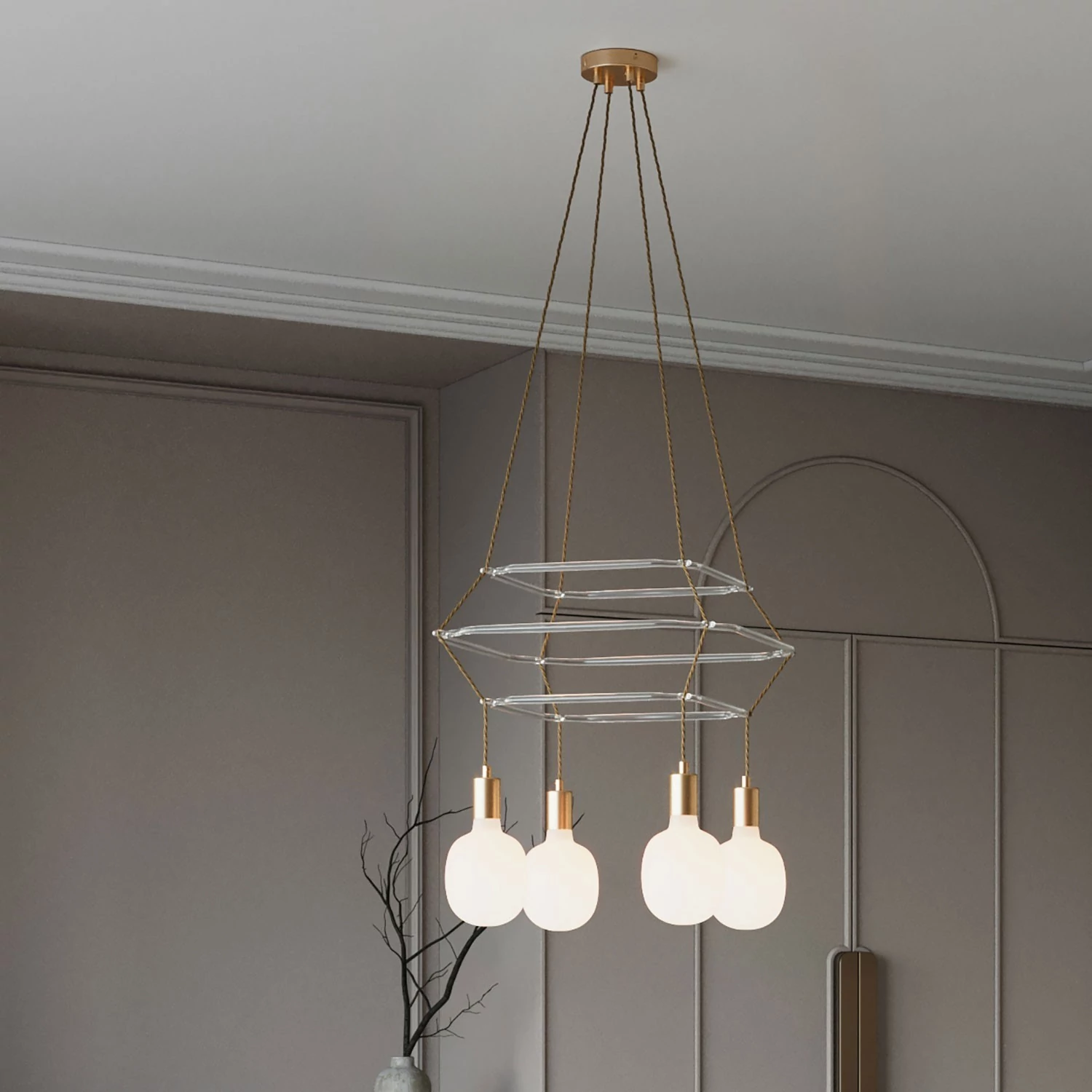 Lustre 3 Cage avec 4 bras Rodi