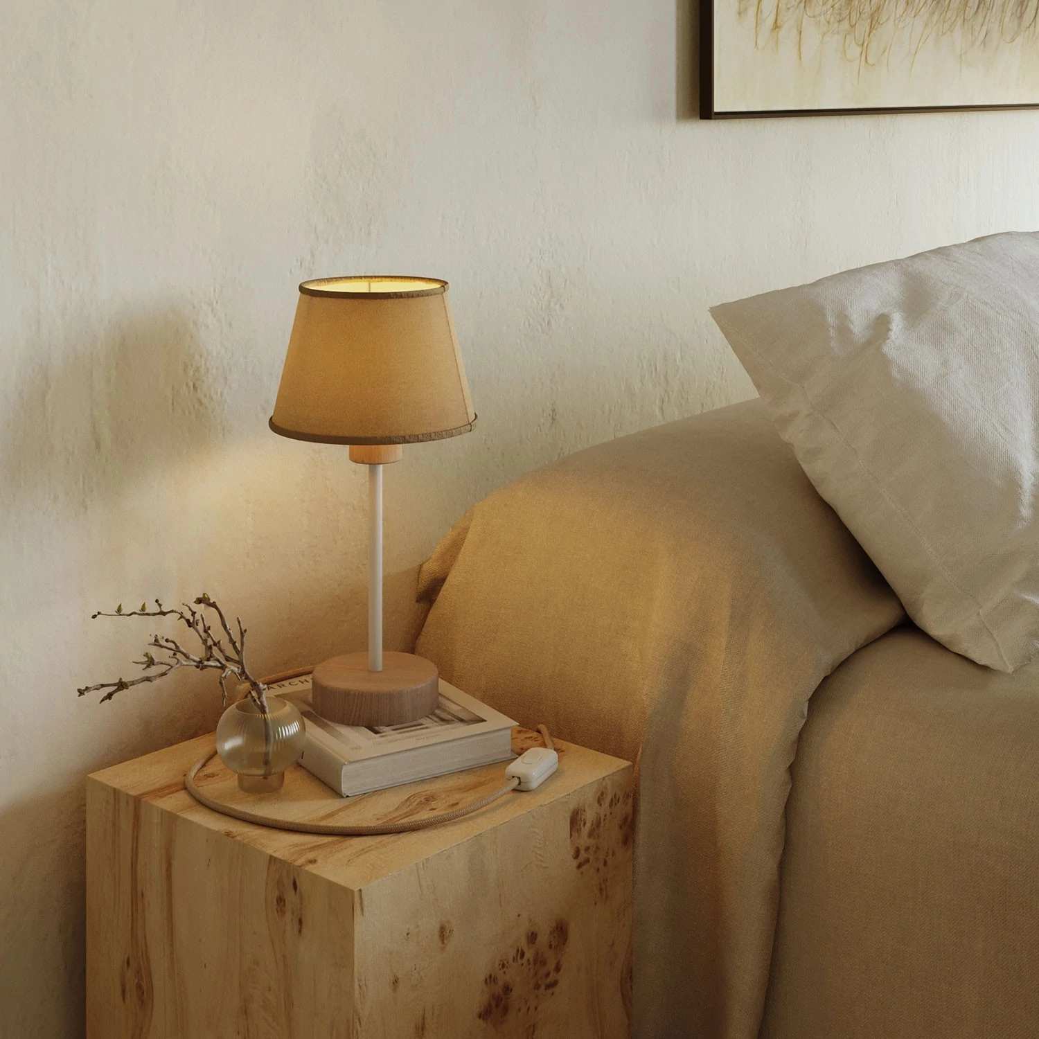 Lampe de table en bois avec possibilité d'ajouter un abat-jour - Alzaluce Wood avec prise bipolaire