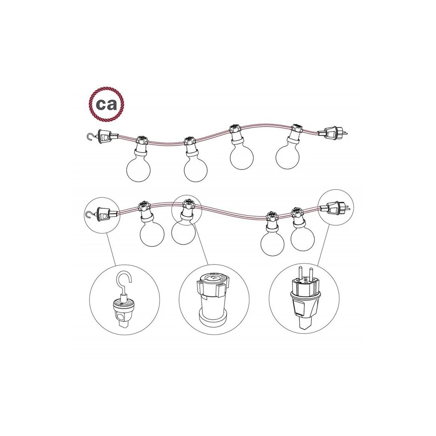 Câble électrique pour guirlande lumineuse recouvert de lin naturel Marron CN04 - résistant aux UV