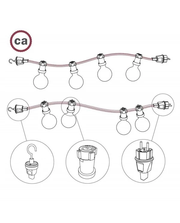 Câble électrique pour guirlande lumineuse recouvert de lin naturel Marron CN04 - résistant aux UV