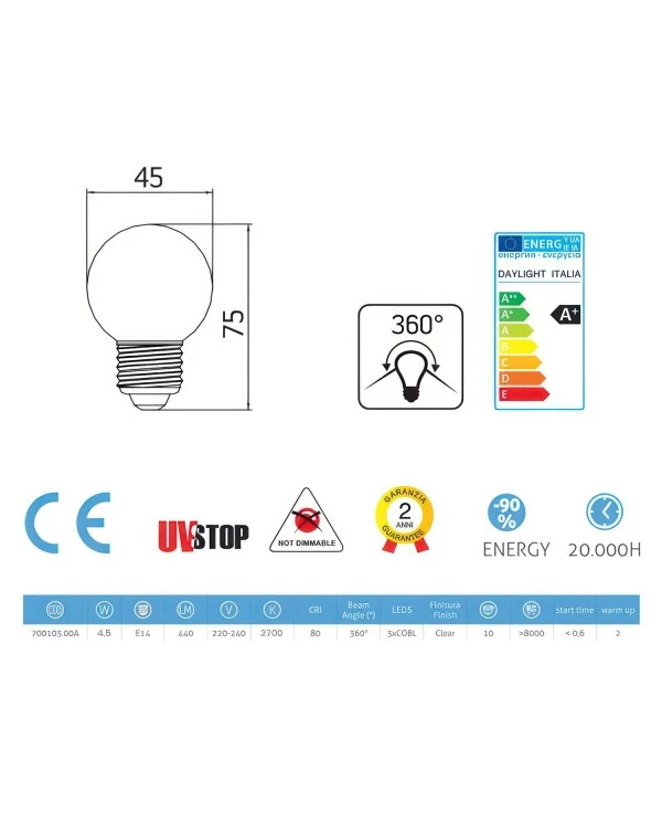 Ampoule Filament LED Globe 4,5W 440Lm E14 Claire