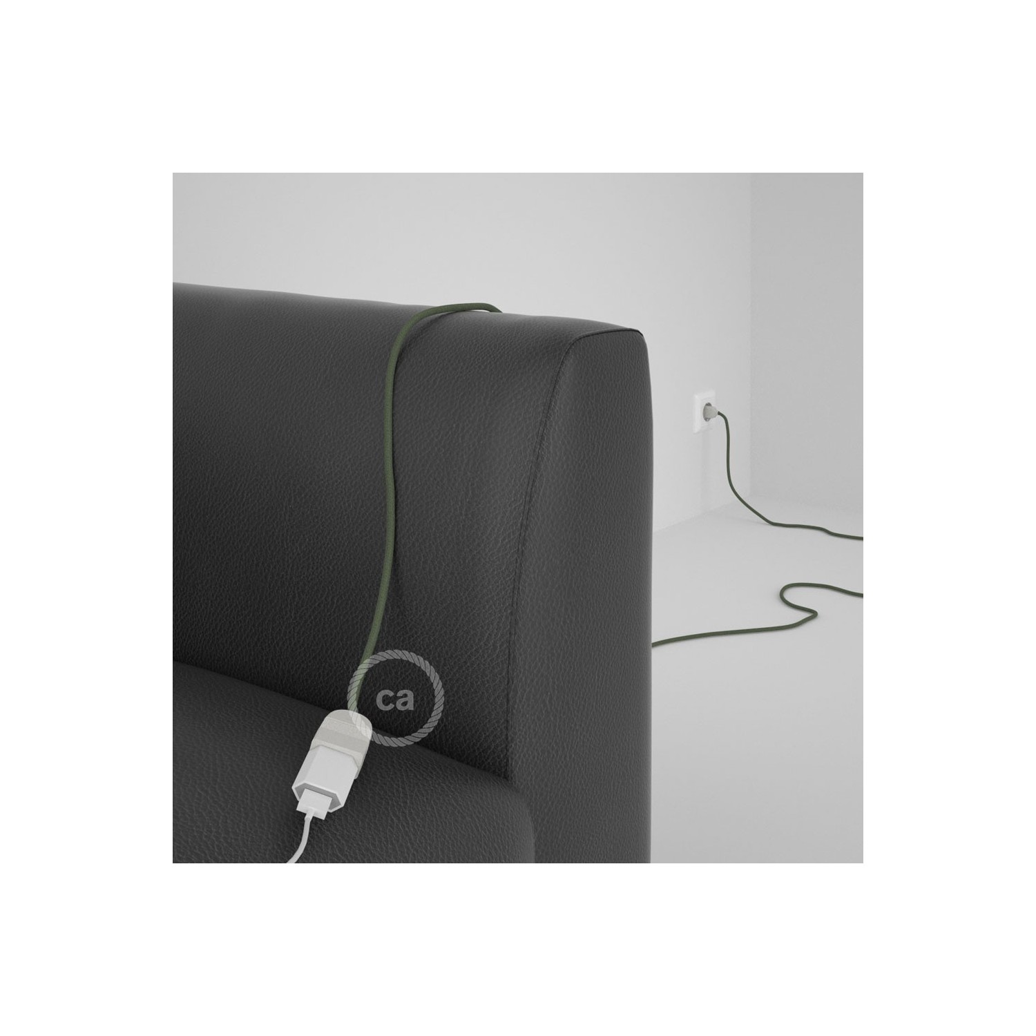 Rallonge électrique avec câble textile RC63 Coton Vert Gris 2P 10A Made in Italy.