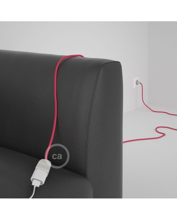 Rallonge électrique avec câble textile RM08 Effet Soie Fuchsia 2P 10A Made in Italy.