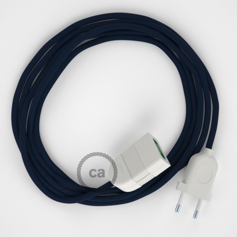 Rallonge électrique avec câble textile RM20 Effet Soie Bleu Foncé 2P 10A Made in Italy.