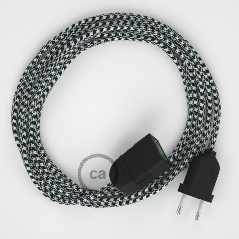 Rallonge électrique avec câble textile RP04 Effet Soie Bicolore Blanc-Noir 2P 10A Made in Italy.