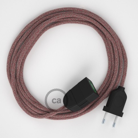 Rallonge électrique avec câble textile RS83 Coton et Lin Naturel Rouge 2P 10A Made in Italy.