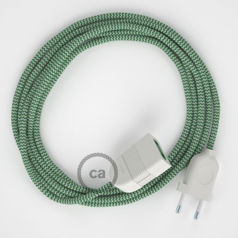 Rallonge électrique avec câble textile RZ06 Effet Soie ZigZag Blanc-Vert 2P 10A Made in Italy.