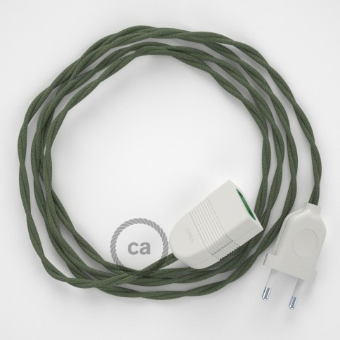 Rallonge électrique avec câble textile TC63 Coton Vert Gris 2P 10A Made in Italy.