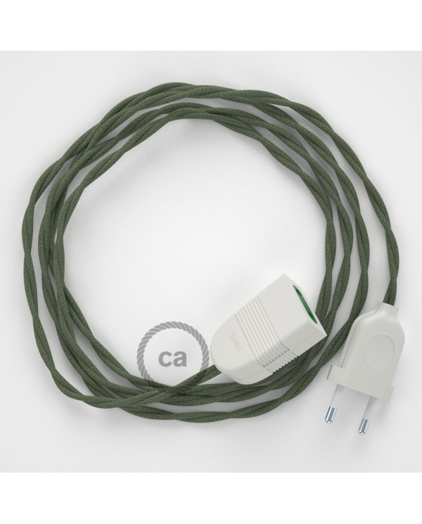 Rallonge électrique avec câble textile TC63 Coton Vert Gris 2P 10A Made in Italy.