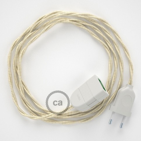 Rallonge électrique avec câble textile TM00 Effet Soie Ivoire 2P 10A Made in Italy.