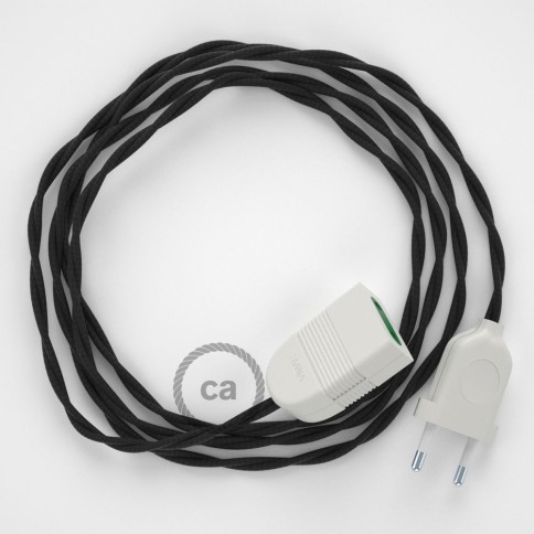 Rallonge électrique avec câble textile TM04 Effet Soie Noir 2P 10A Made in Italy.
