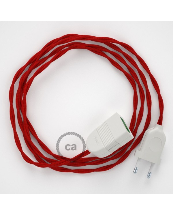 Rallonge électrique avec câble textile TM09 Effet Soie Rouge 2P 10A Made in Italy.