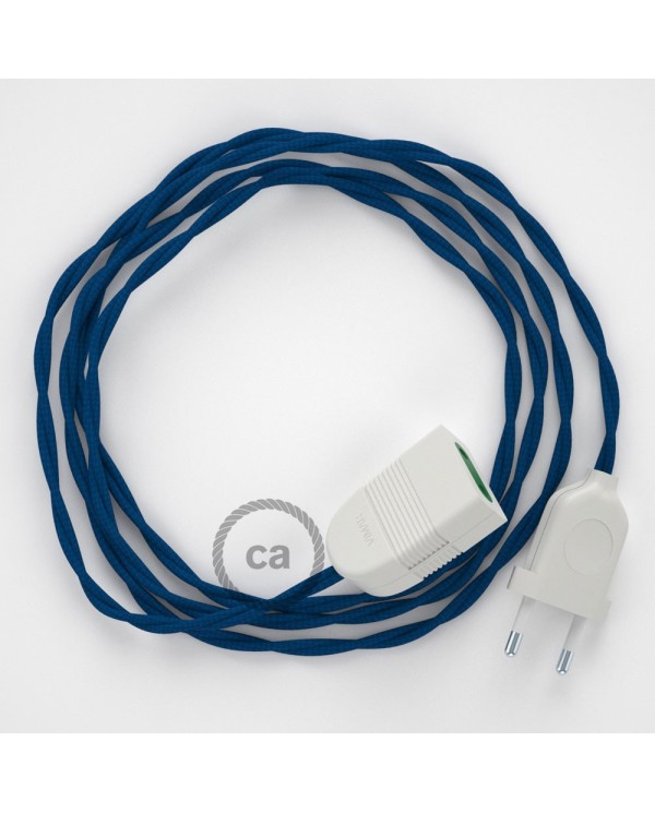 Rallonge électrique avec câble textile TM12 Effet Soie Bleu 2P 10A Made in Italy.
