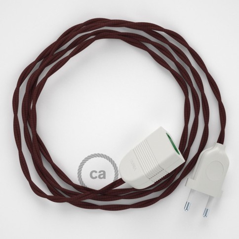 Rallonge électrique avec câble textile TM19 Effet Soie Bordeaux 2P 10A Made in Italy.