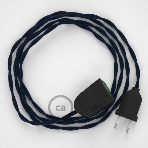 Rallonge électrique avec câble textile TM20 Effet Soie Bleu Foncé 2P 10A Made in Italy.