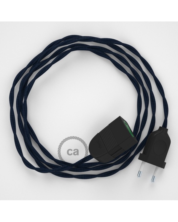 Rallonge électrique avec câble textile TM20 Effet Soie Bleu Foncé 2P 10A Made in Italy.