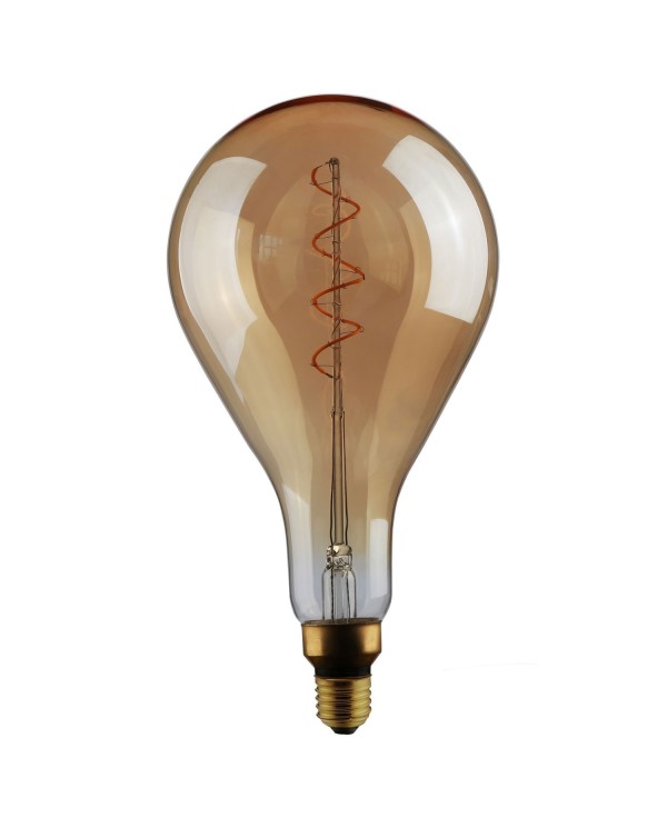 Ampoule Dorée XXL LED - Poire A165 Filament courbe en Spirale 4,5W 300Lm E27 1800K Dimmable