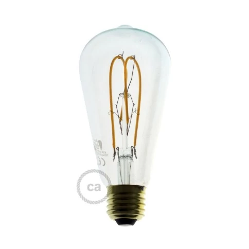 Ampoule Transparente LED - Edison ST64 Filament courbe avec Double Boucle 5W 280Lm E27 2200K Dimmable