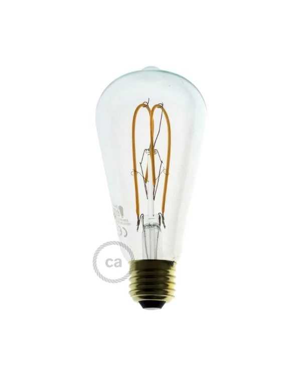 Ampoule Transparente LED - Edison ST64 Filament courbe avec Double Boucle 5W 280Lm E27 2200K Dimmable
