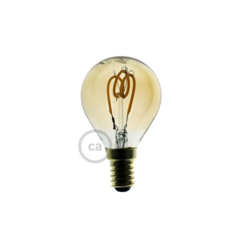 Ampoule Dorée LED - Globe G45 Filament courbe avec Spirale 3W 120Lm E14 2000K Dimmable