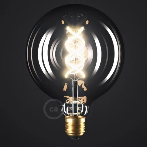 Ampoule Smoky LED Globe G125 Filament Courbe en Spirale 5W 120Lm E27 1800K Dimmable