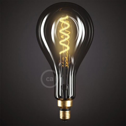 Ampoule Smoky XXL LED - Poire A165 Filament courbe en Spirale 5W 150Lm E27 2000K Dimmable