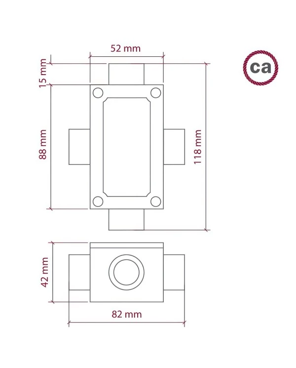 Boîte de jonction quatre sorties, forme X pour Creative-Tube, boîtier en aluminium