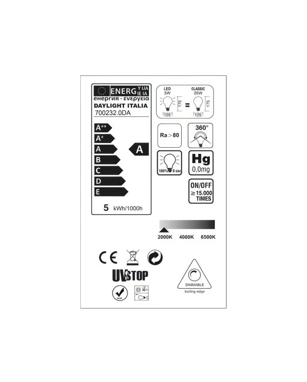 Ampoule Dorée Globe LED pour lampe à poser - G125 Filament simple "Love" - 5W 250Lm E27 2000K Dimmable