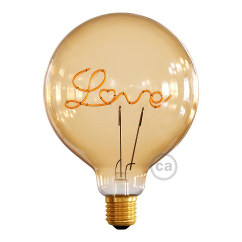 Ampoule Dorée Globe LED pour lampe à poser - G125 Filament simple "Love" - 5W 250Lm E27 2000K Dimmable