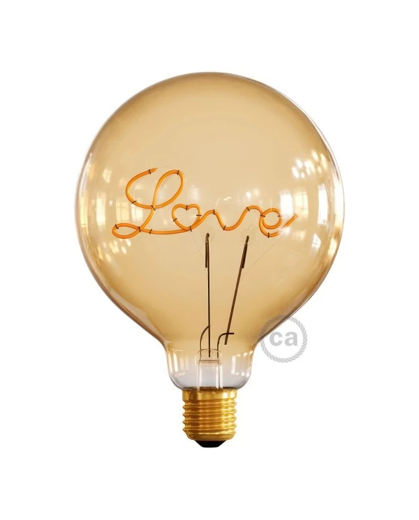 Ampoule Dorée Globe LED pour lampe à poser - G125 Filament simple "Love" - 5W 250Lm E27 2000K Dimmable