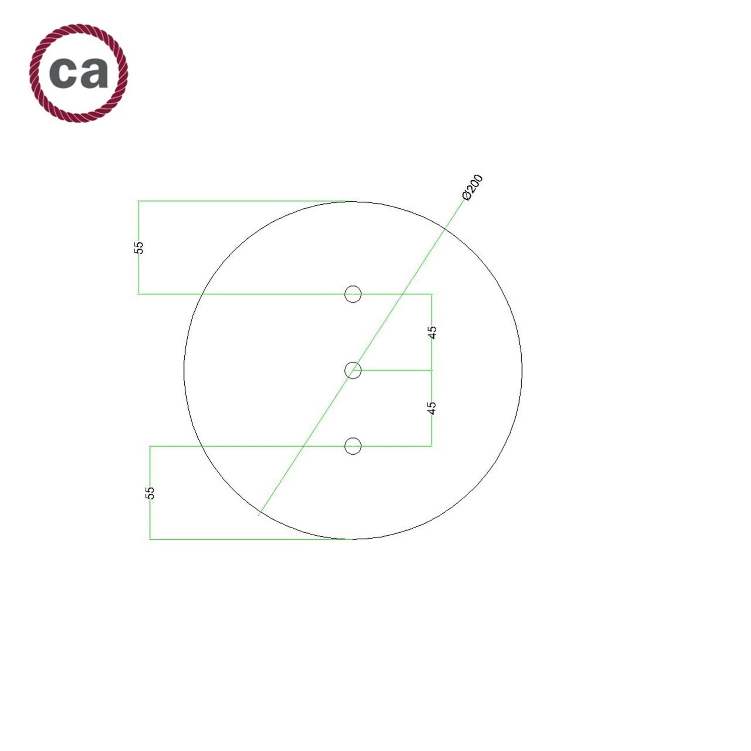 Rosace Rose-One rond de 200 mm de diamètre avec 3 trous alignés et 4 trous latéraux