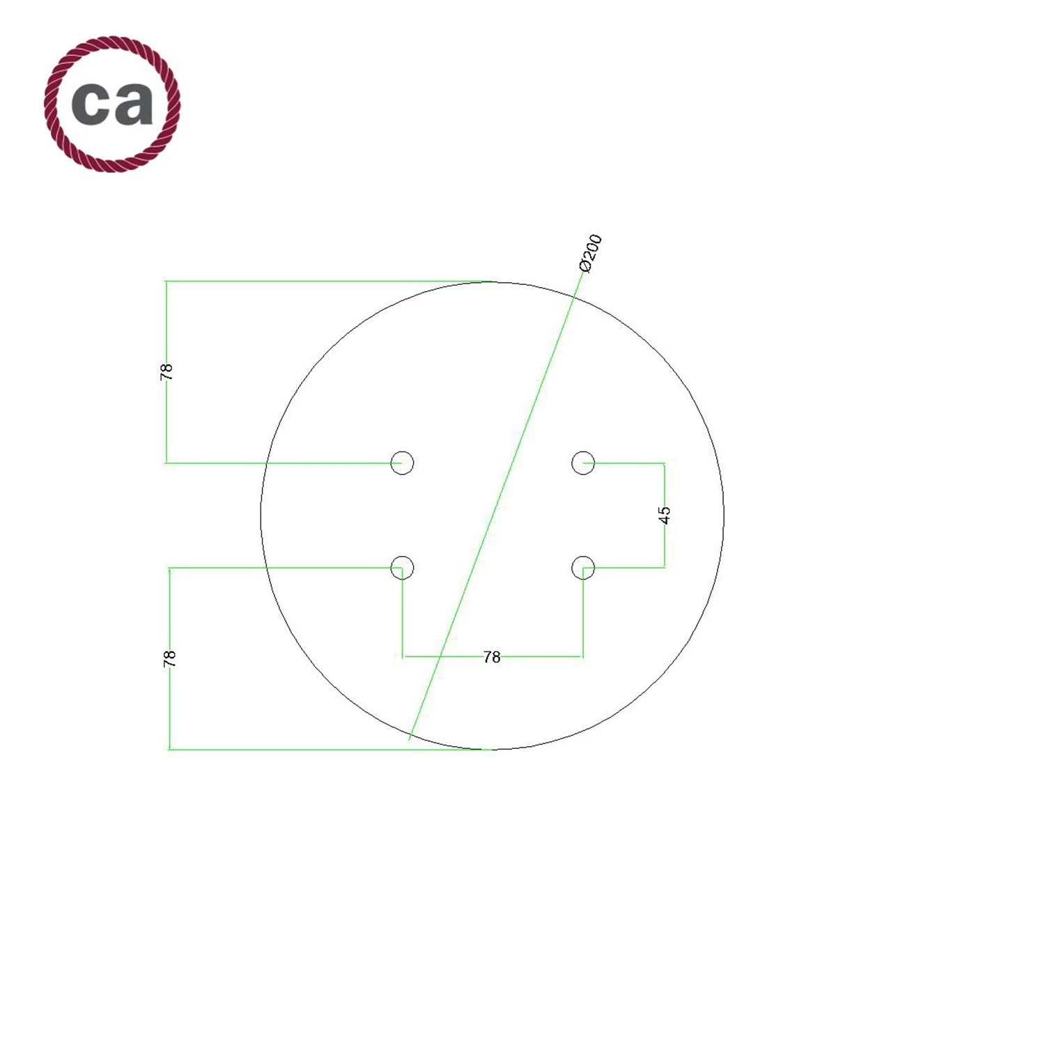 Rosace Rose-One rond de 200 mm de diamètre avec 4 trous et 4 trous latéraux