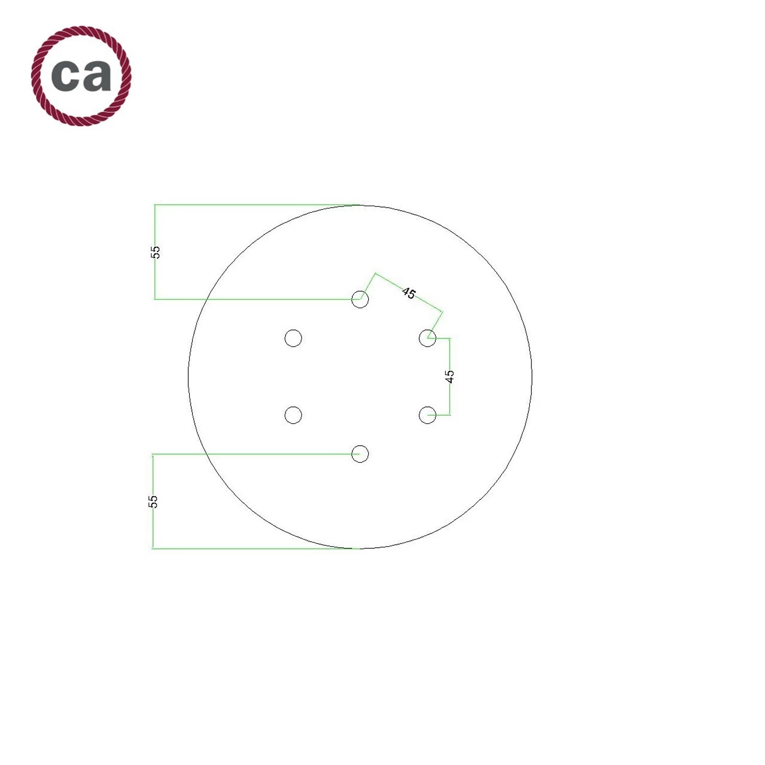 Rosace Rose-One rond de 200 mm de diamètre avec 6 trous et 4 trous latéraux