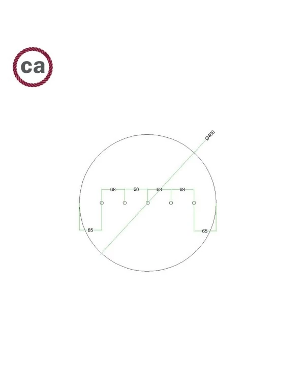 Rosace XXL Rose-One rond de 400 mm de diamètre avec 5 trous alignés et 4 trous latéraux