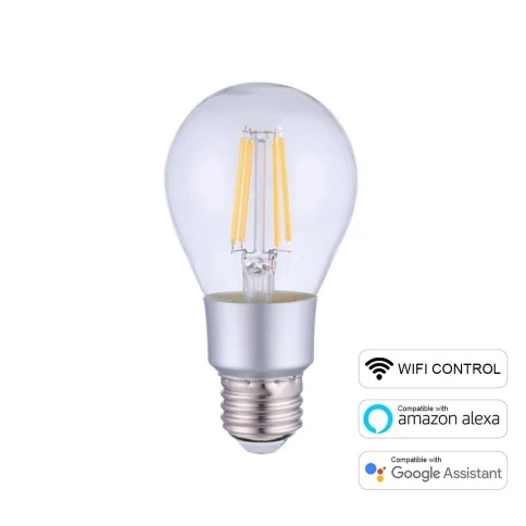 Ampoule LED SMART WI-FI Goutte A60 Transparente à filament droit 6W 700Lm E27 2700K Dimmable