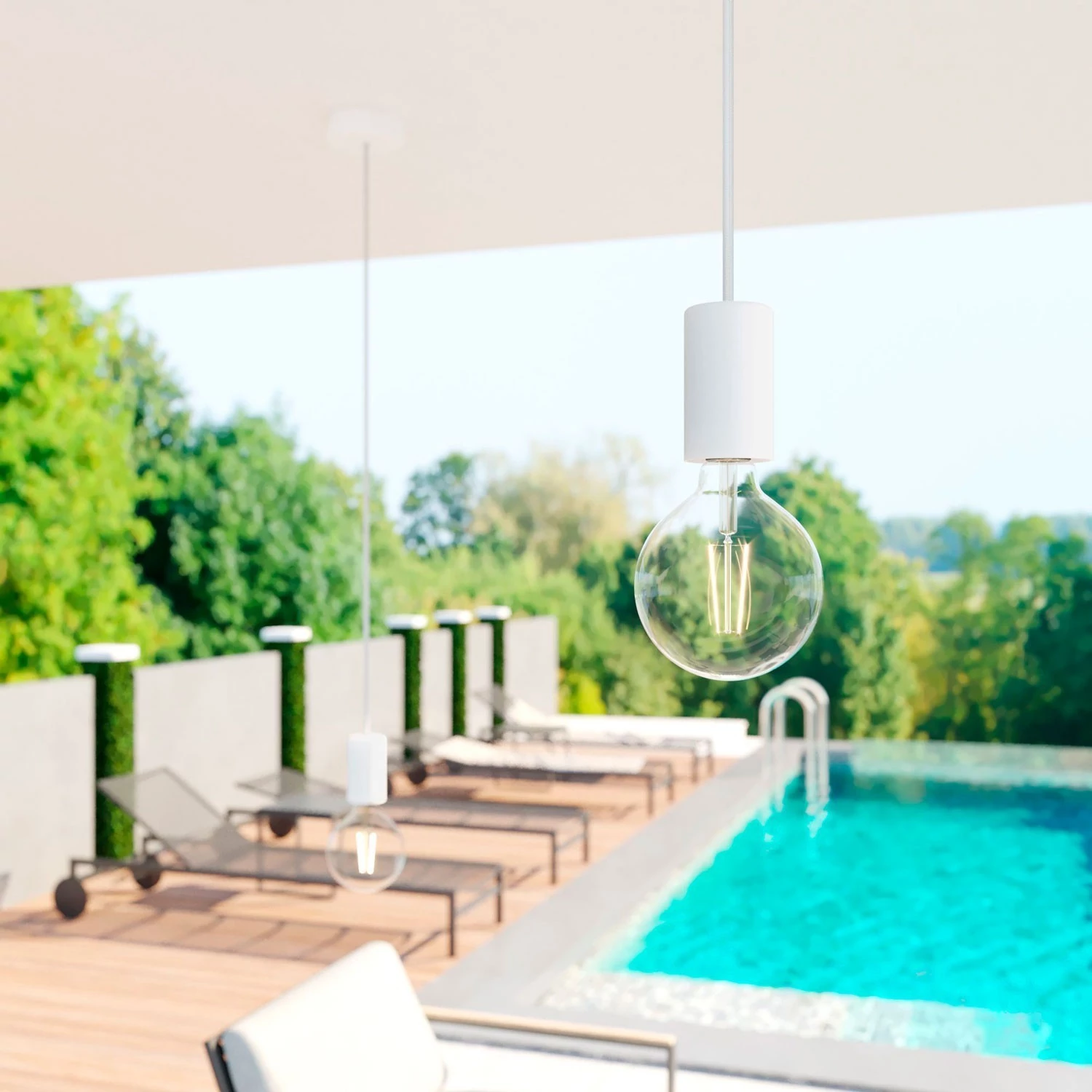 EIVA ELEGANT Suspension d'extérieur avec 1,5m câble textile, rosace et douille en silicone étanche IP65