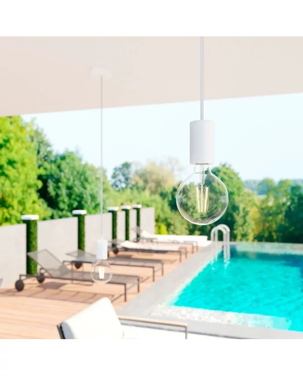 EIVA ELEGANT Suspension d'extérieur avec 1,5m câble textile, rosace et douille en silicone étanche IP65