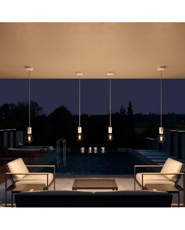 EIVA ELEGANT Suspension d'extérieur avec 1,5m câble textile, rosace et douille en silicone étanche IP65